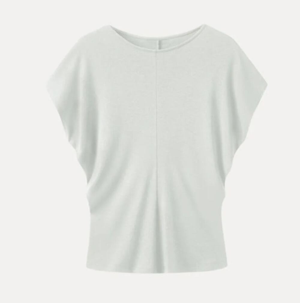 NWT OGL Linen Blend Round Neck Relaxed Summer Top Short Sleeve White Womens Sz L